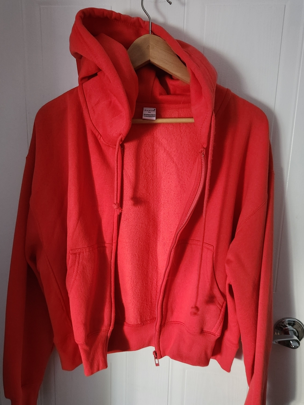 Red Hooded Zip-Up Crop